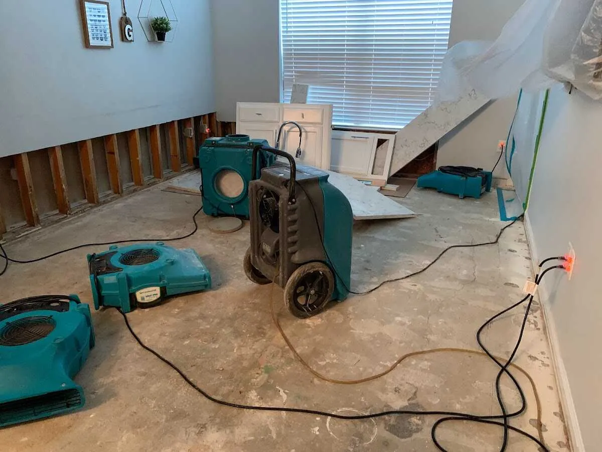 Dehumidifier in flood-cut room for Water Damage Restoration in Bellmawr